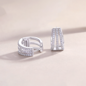 Triple Curve Pavé Moissanite Hoop Huggies Earrings - Stellaradorn