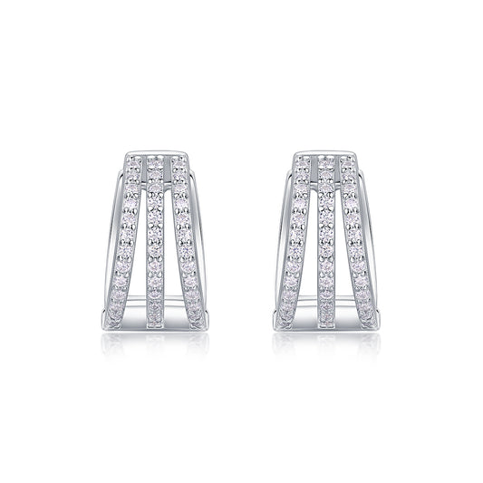 Triple Curve Pavé Moissanite Hoop Huggies Earrings - Stellaradorn