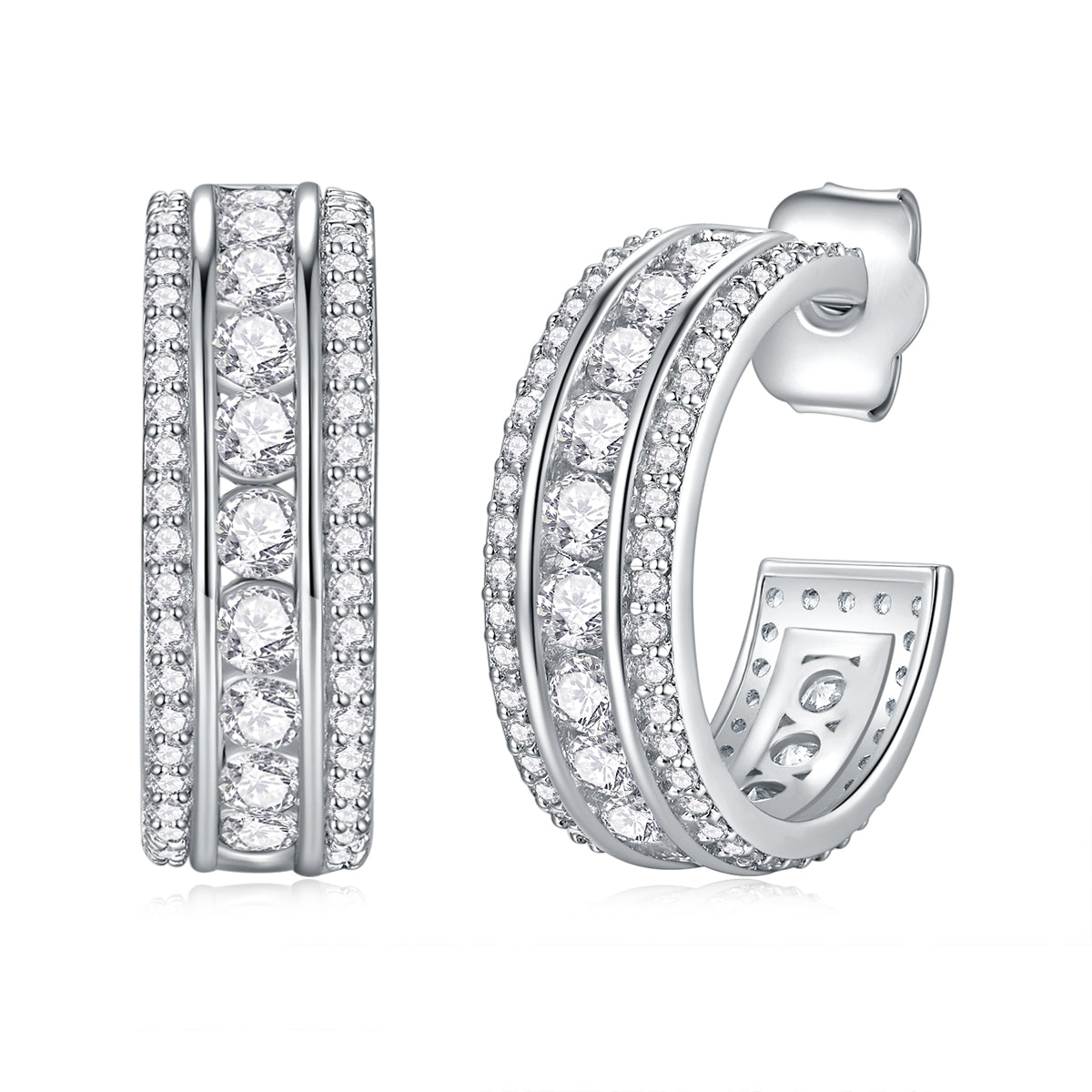 Eternal Grace Triple-Row  Hoop Huggies Earrings - Stellaradorn