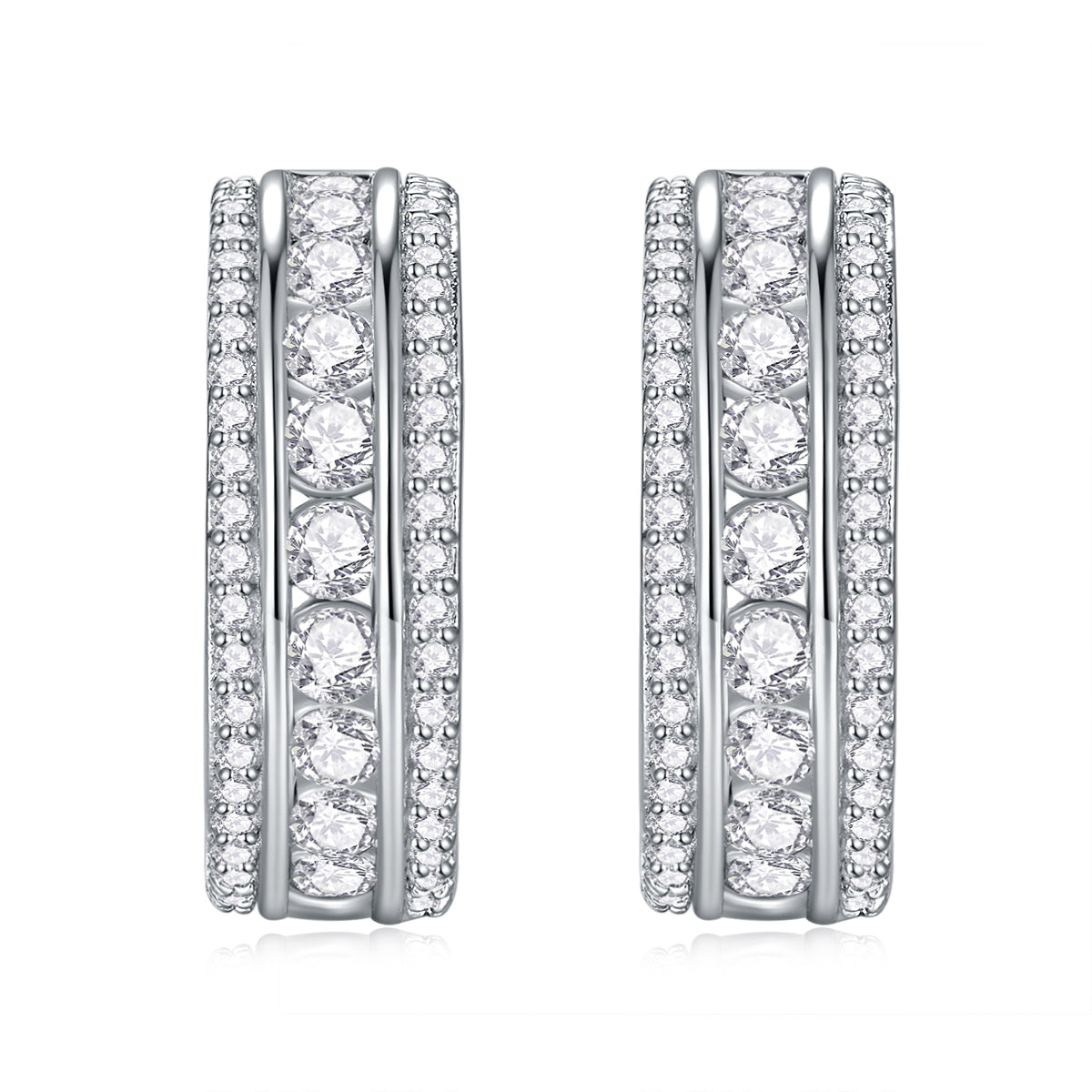 Eternal Grace Triple-Row  Hoop Huggies Earrings - Stellaradorn