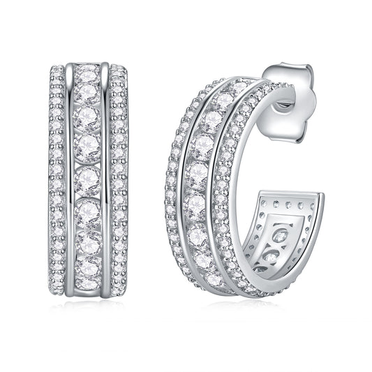 Eternal Grace Triple-Row  Hoop Huggies Earrings - Stellaradorn