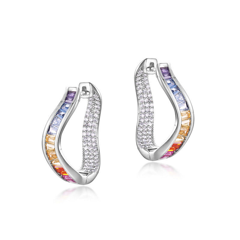 Vibrant Twisted Baguette Zircon Hoop Huggies Earrings - Stellaradorn