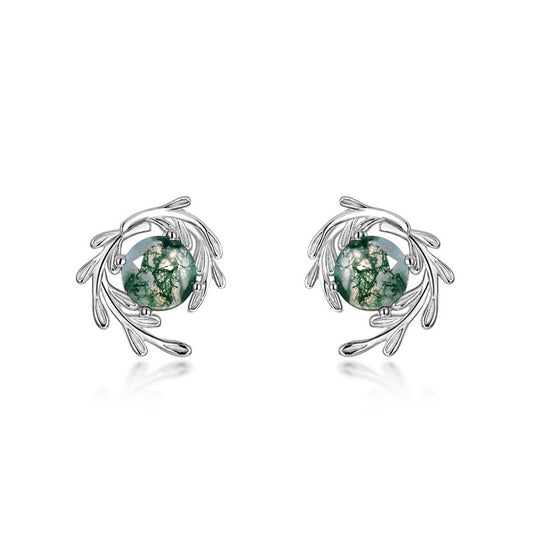 Enchanted Moss Agate Stud Earrings - Stellaradorn