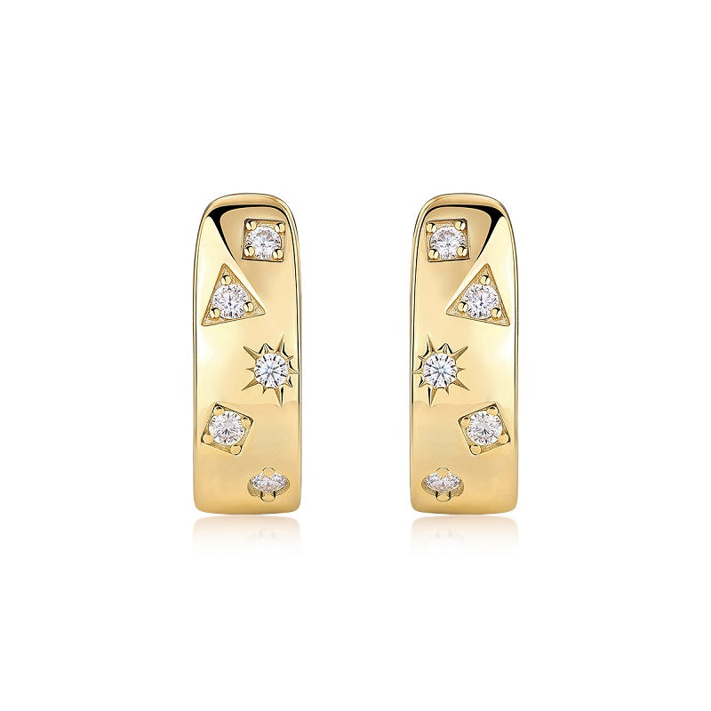 Golden Starburst Diamond Huggie Hoops Earrings - Stellaradorn