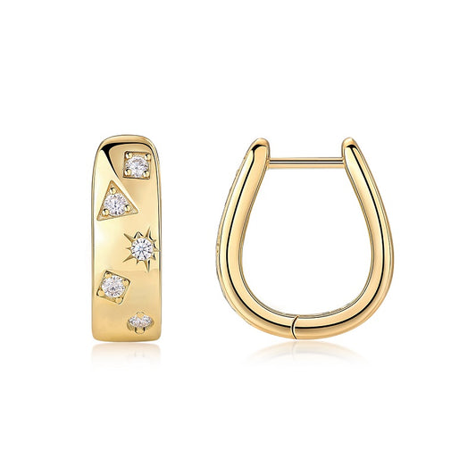 Golden Starburst Diamond Huggie Hoops Earrings - Stellaradorn