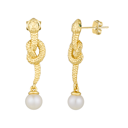 Serpent of Fortune Pearl Drop Earrings - Stellaradorn