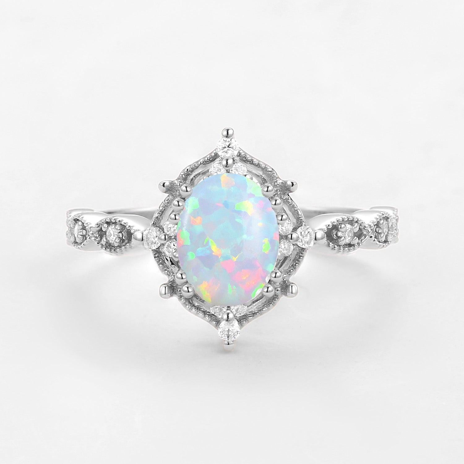 Charlotte’s Mistveil | 1.5ct Lab Opal Vintage Engagement Ring.