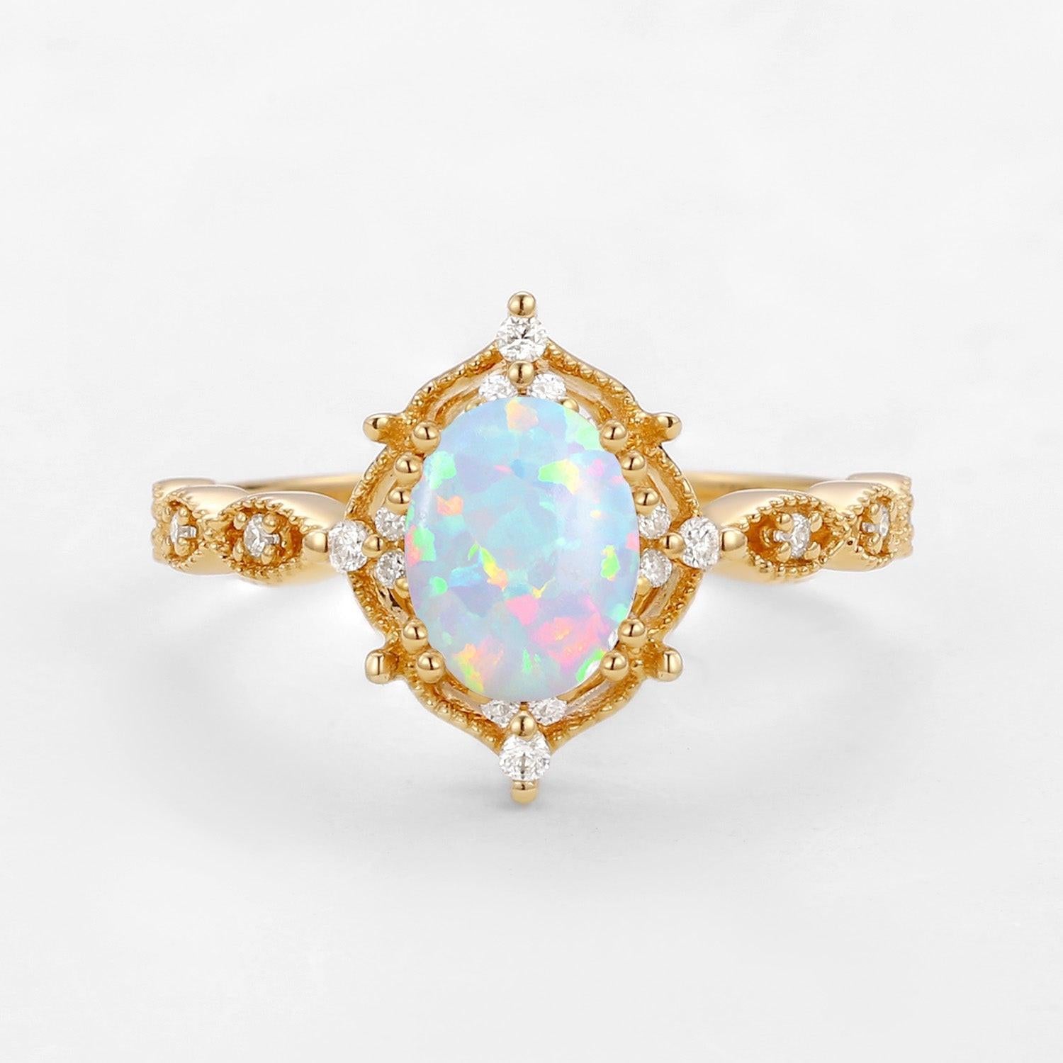 Charlotte’s Mistveil | 1.5ct Lab Opal Vintage Engagement Ring.