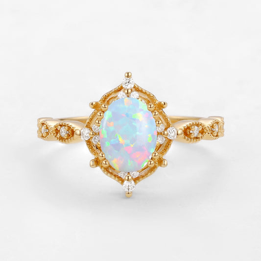 Charlotte 1.5ct Lab Opal Signature Vintage Engagement Ring
