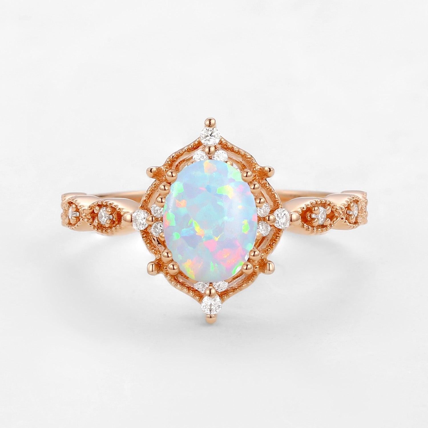 Charlotte’s Mistveil | 1.5ct Lab Opal Vintage Engagement Ring.