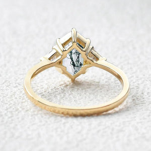 Vintage 1.5CT Geometric Moss Agate Three-Stone Ring.
