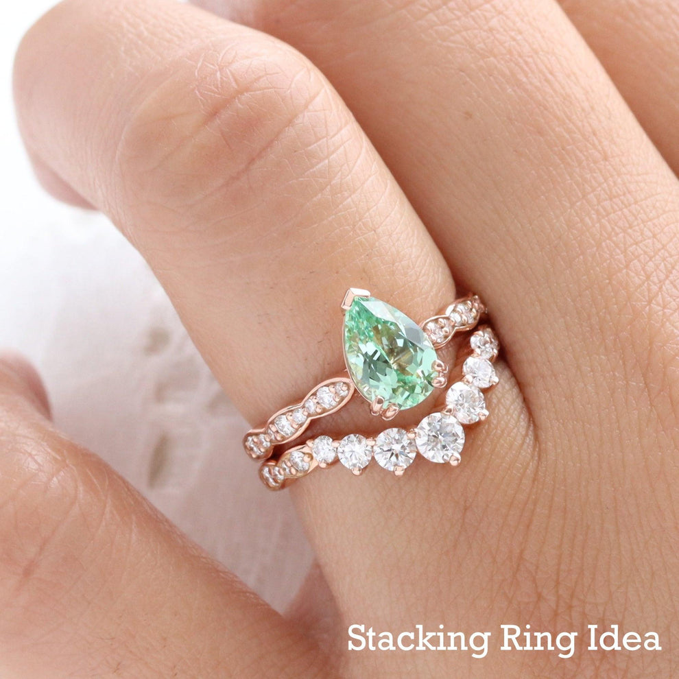 Cora's Mist | 1.5CT Pear Cut Green Sapphire Engagement Ring.