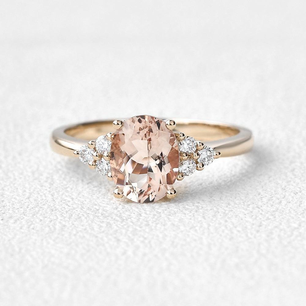 Aurora’s Dew | Oval Moss Agate Classic Cluster Engagement Ring.