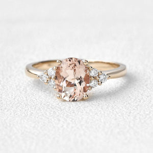 Aurora’s Dew | Oval Moss Agate Classic Cluster Engagement Ring.