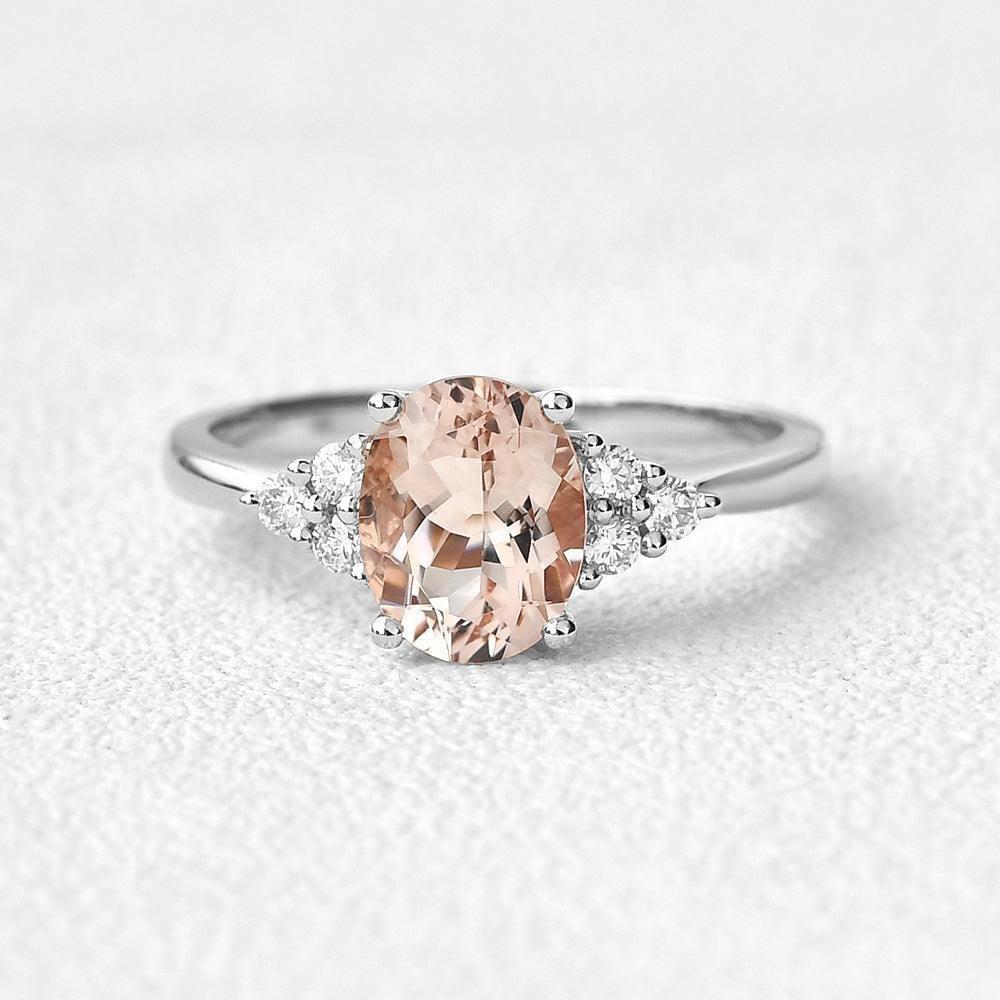 Aurora’s Dew | Oval Moss Agate Classic Cluster Engagement Ring.