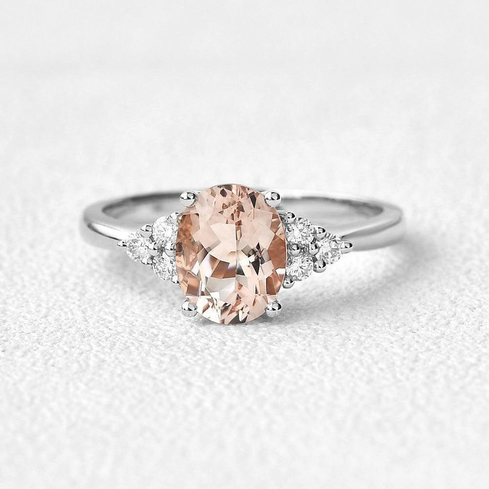 Aurora’s Dew | Oval Moss Agate Classic Cluster Engagement Ring.