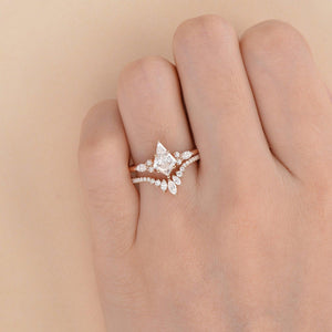 Adela’s Promise | Kite Cut Moss Agate Three Stone Engagement Ring Set 2pcs.