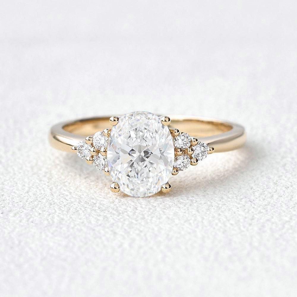 Aurora’s Dew | Oval Moss Agate Classic Cluster Engagement Ring.