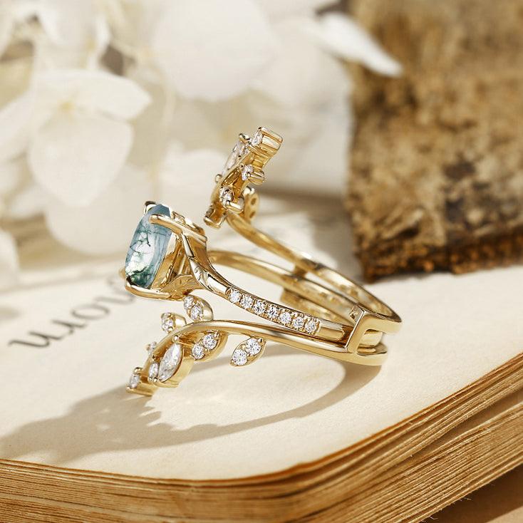 Daphne’s Wreath | Oval Moss Agate Cluster Enhancer Bridal Set 2pcs.