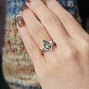 Signature Vintage Moss Agate Engagement Ring Set 2pcs.
