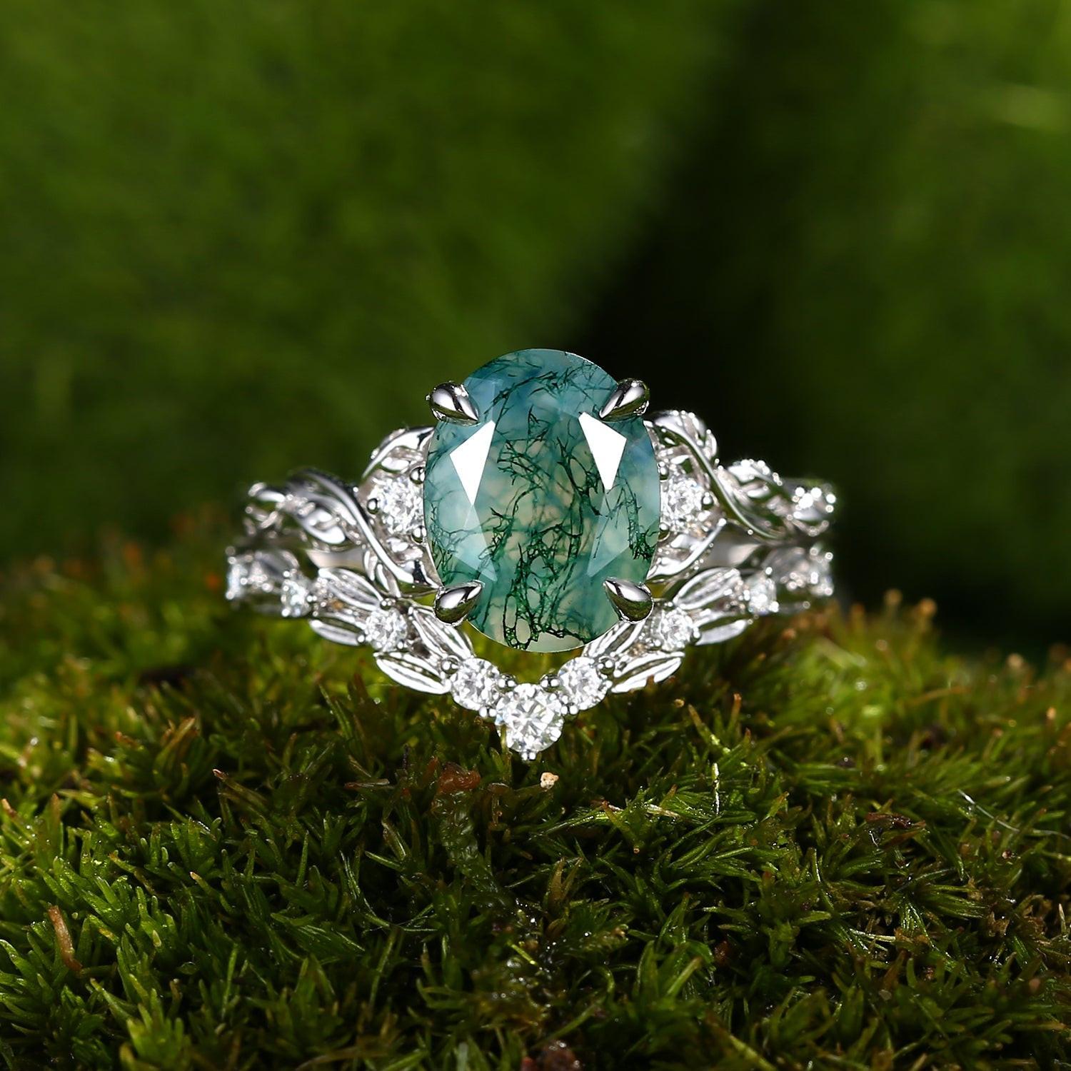 Forest Glade | Moss Agate Leaf Veil Bridal Set 2pcs.