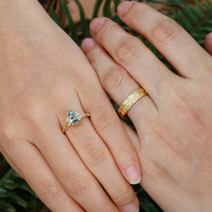 Laurel’s Spinney | Pear Moss Agate Leaf Wedding Band Couple Set 3pcs.