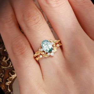 Rosalind’s Arbor | Oval Cut Moss Agate Leaf Branch Bridal Set 2pcs.