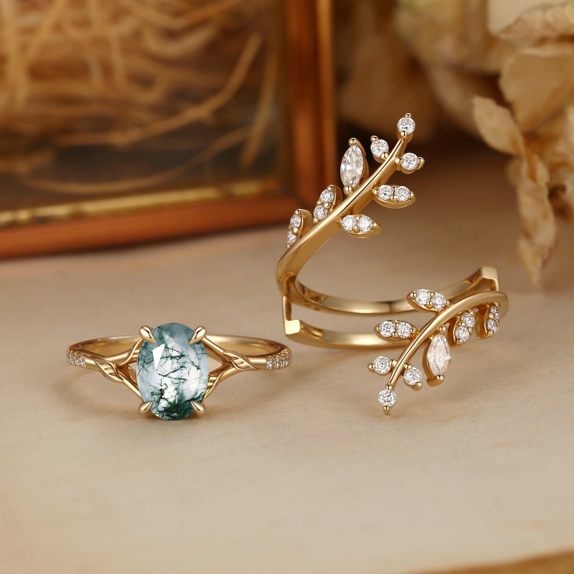 Daphne’s Wreath | Oval Moss Agate Cluster Enhancer Bridal Set 2pcs.