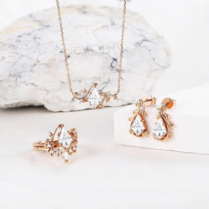 Willow Jewelry Sets Nature Inspired Unique Kite Cut Moss Agate Leafy Ring & Necklace & Earrings Sets 5PCS.