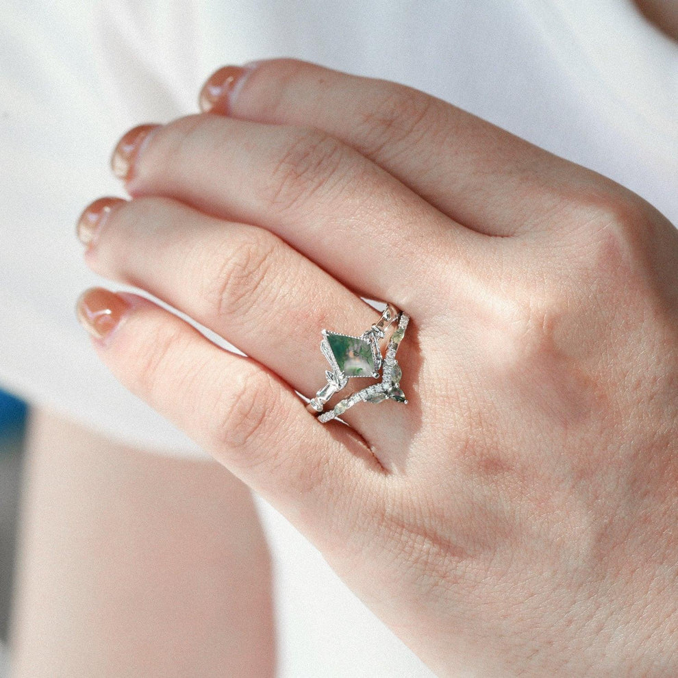 Flora’s Lark | Kite Cut Moss Agate Leafy Bridal Set 2pcs.