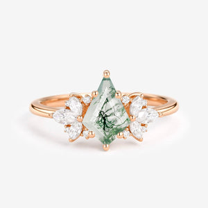 Morpho Unique Rose Gold Moss Agate Kite Cut Engagement Ring.