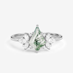 Morpho Unique Rose Gold Moss Agate Kite Cut Engagement Ring.