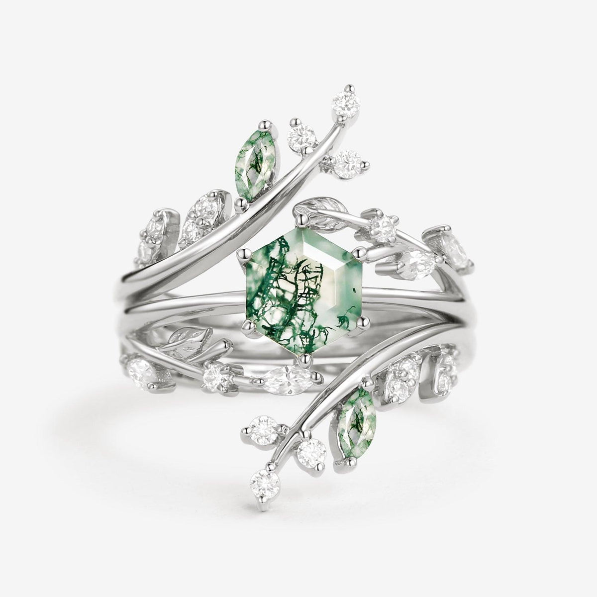 Sylvie’s Foliage | Hexagon Moss Agate Bridal Set 2pcs.