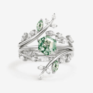 Sylvie’s Foliage | Hexagon Moss Agate Bridal Set 2pcs.