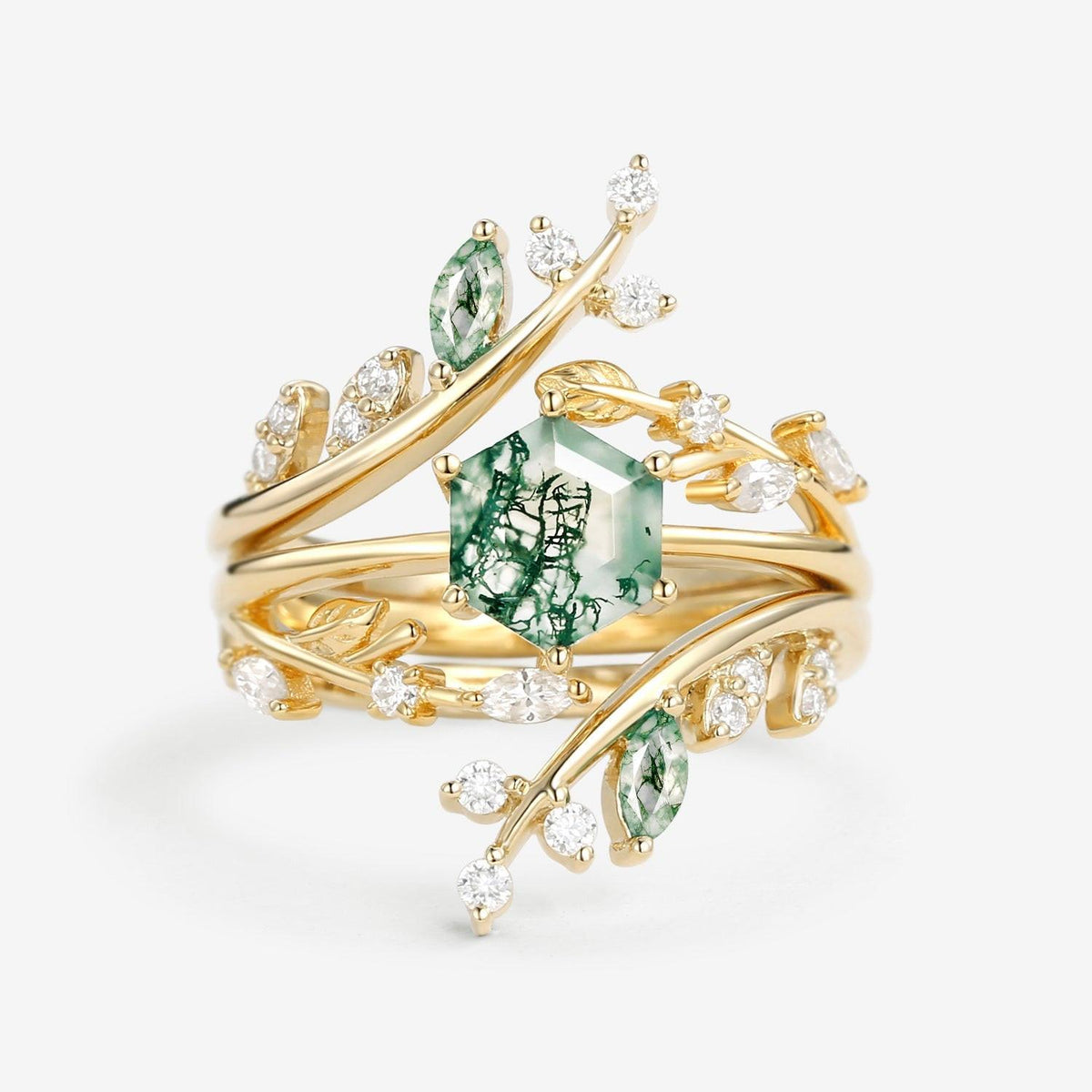 Sylvie’s Foliage | Hexagon Moss Agate Bridal Set 2pcs.