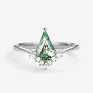 Nimbus Unique Moss Agate Kite Cut Classic Engagement Ring.