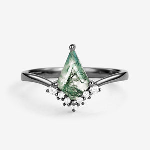 Nimbus Unique Moss Agate Kite Cut Classic Engagement Ring.