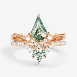 Aero Kite Cut Moss Agate Classic Engagement Bridal Set 2pcs.