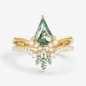 Aero Kite Cut Moss Agate Classic Engagement Bridal Set 2pcs.