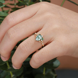 Hedera Heart Leaf Moss Agate Engagement Ring.