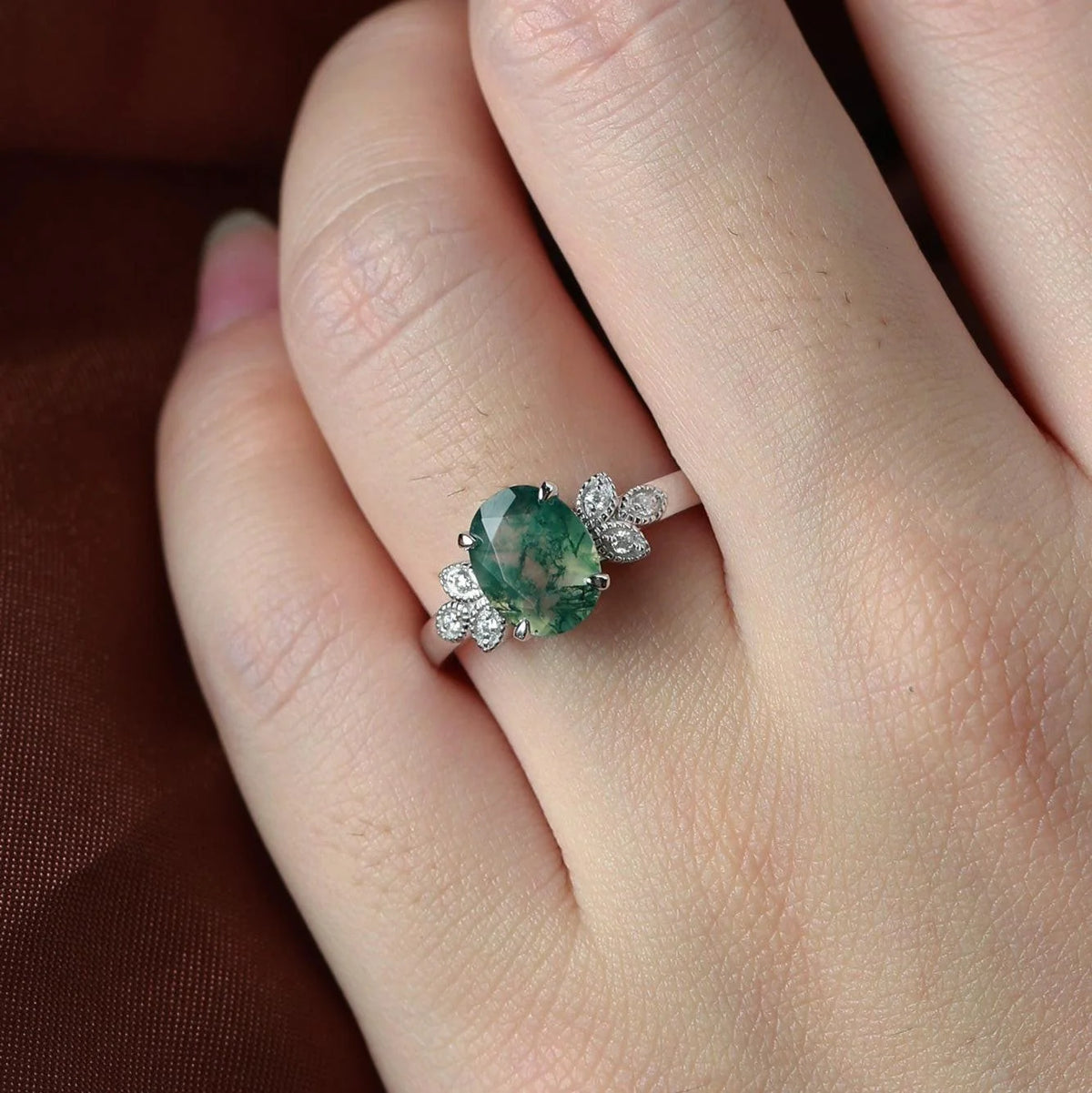 Isadora's Vitality | Oval Moss Agate Engagement Ring