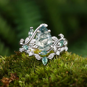 Daphne’s Vine | Pear Cut Moss Agate Bridal Set 2pcs.