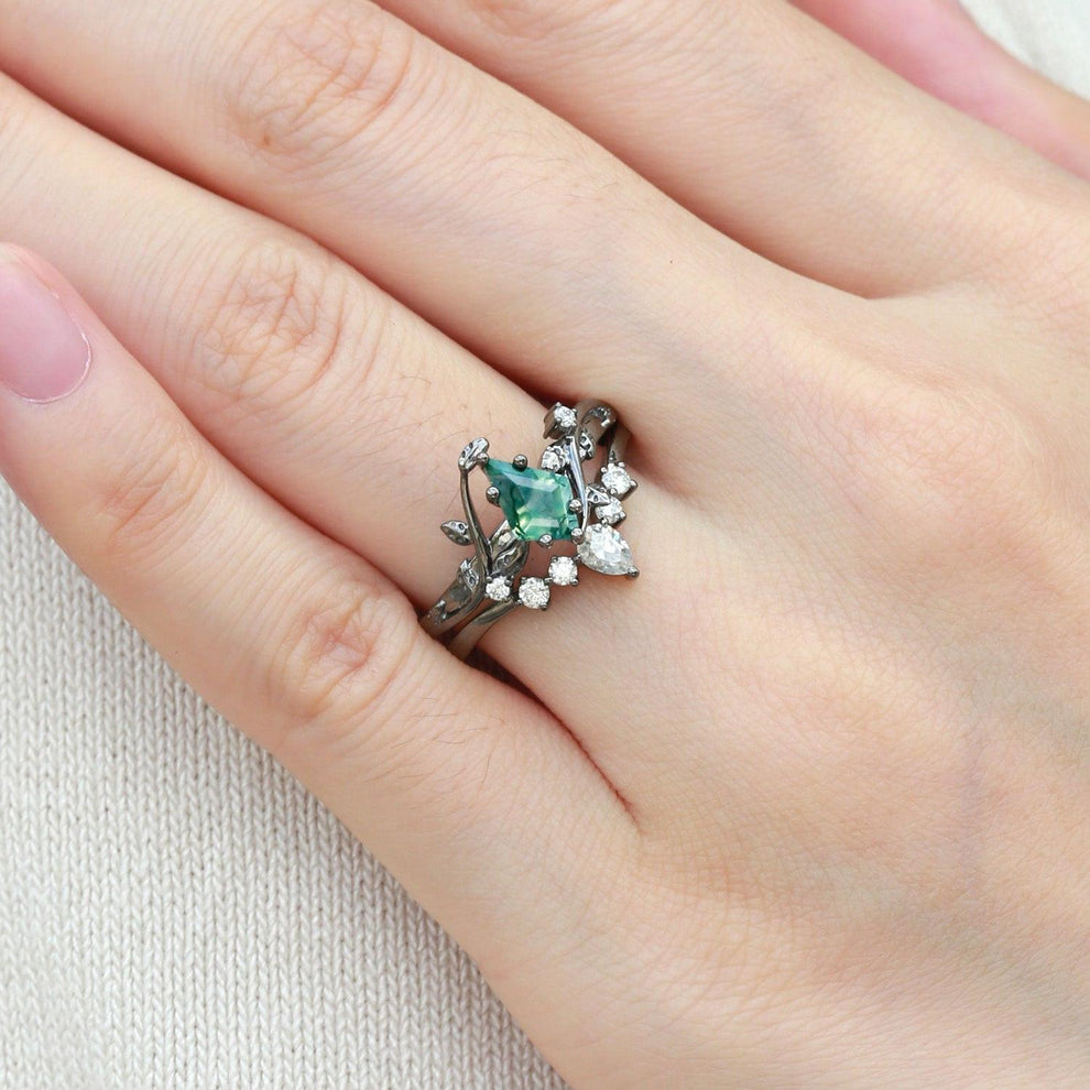 Kite Glade | Moss Agate Leafy Black Gold Bridal Set 2pcs.