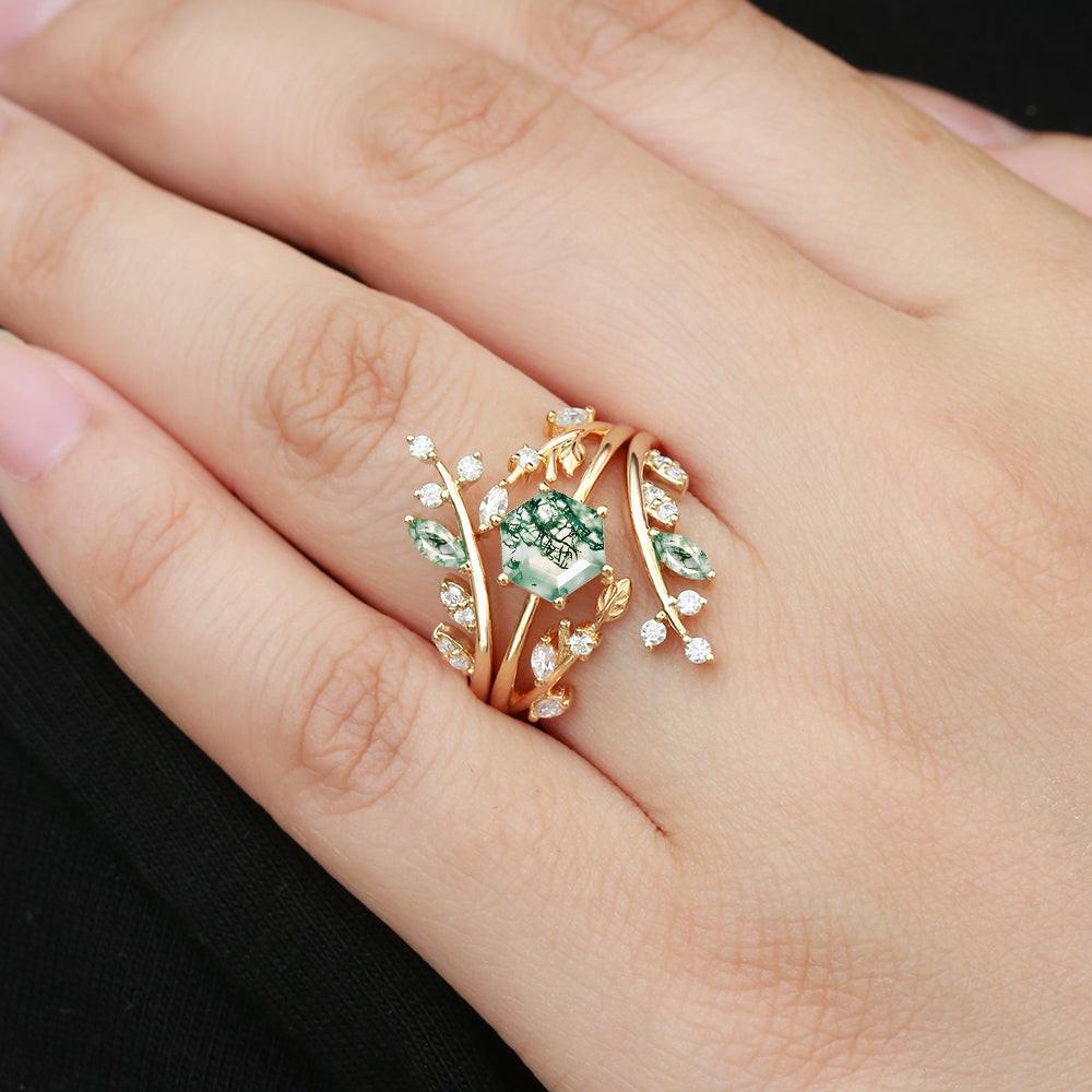 Sylvie’s Foliage | Hexagon Moss Agate Bridal Set 2pcs.