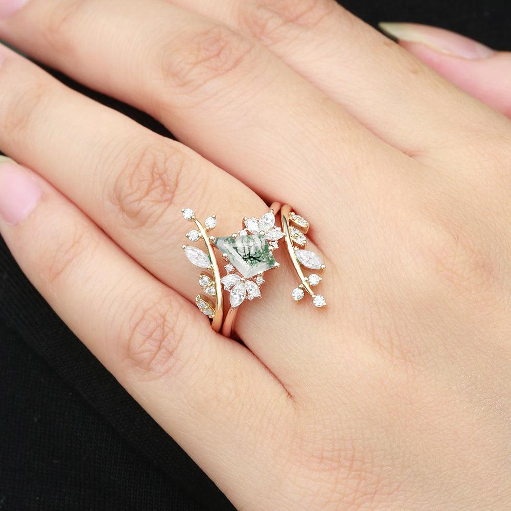 Forest Cage | Kite Cut Moss Agate Leafy Bridal Set 2pcs.
