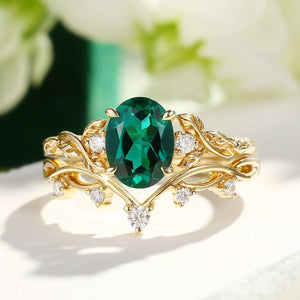 Branches Oval Shaped Moss Agate Leafy Ring Set 2pcs.