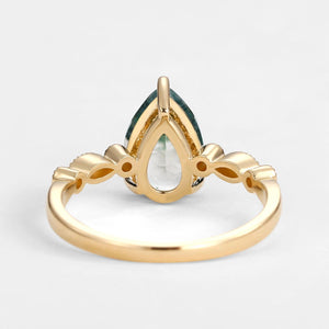 Unique Inspired Pear Shaped Moss Agate Engagement Ring.