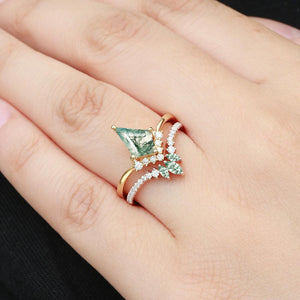 Aero Kite Cut Moss Agate Classic Engagement Bridal Set 2pcs.