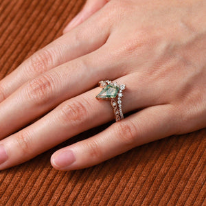 Winona 2.0ct Vintage Kite Cut Moss Agate Engagement Ring Set 2pcs.