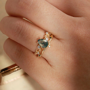 Camellia Pear Cut Moss Agate Branch Leafy Bridal Set 2pcs.